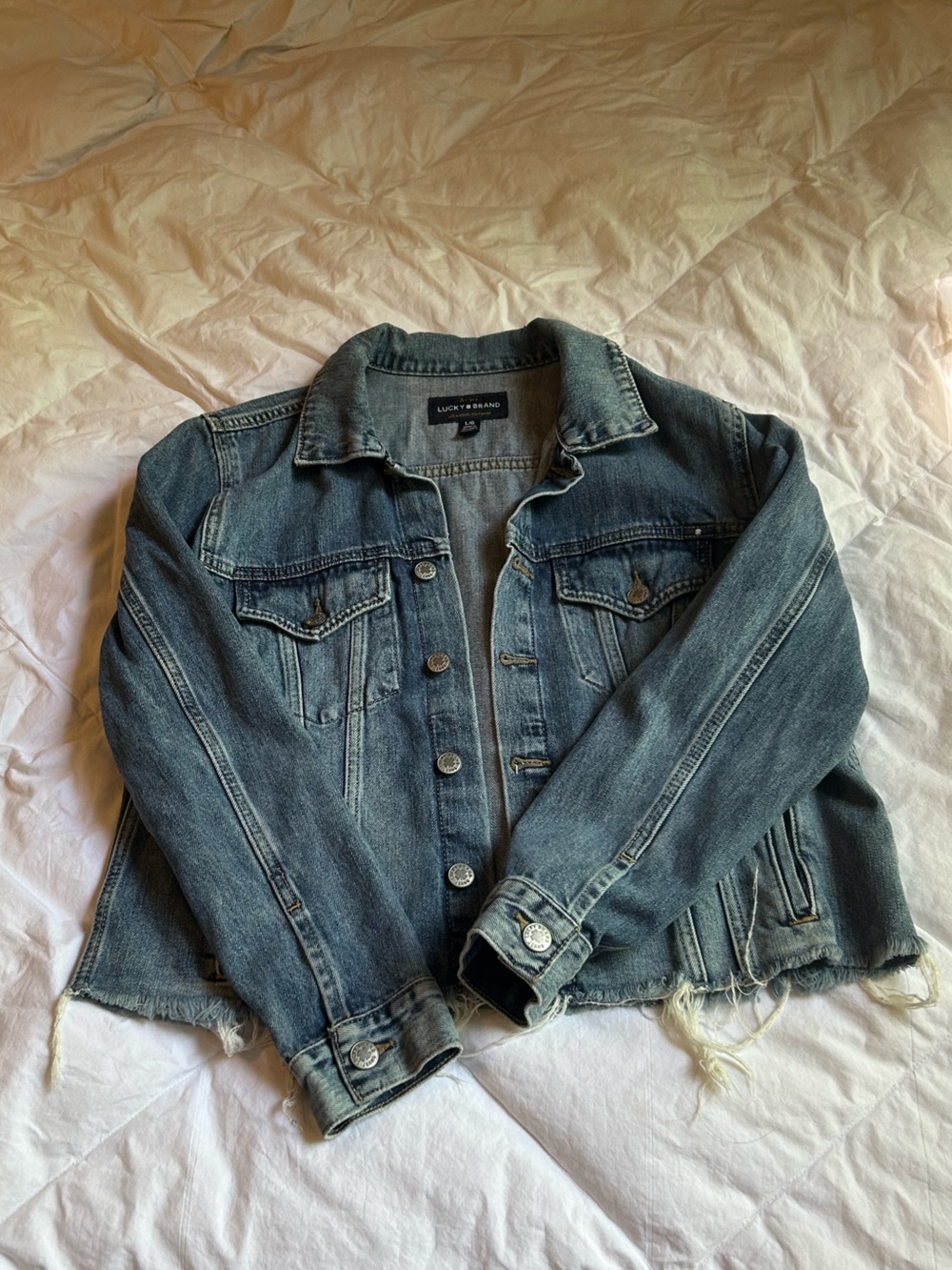 Lucky Brand Faded Blue Denim Jean Jacket with Raw Hem